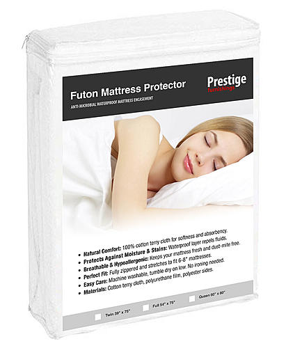 Futon Mattress Protector - Zippered Style - Cotton Terry Bed Encasement by Prestige