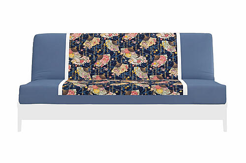 Japanese Printed Futon Cover - Fan (Navy & White)