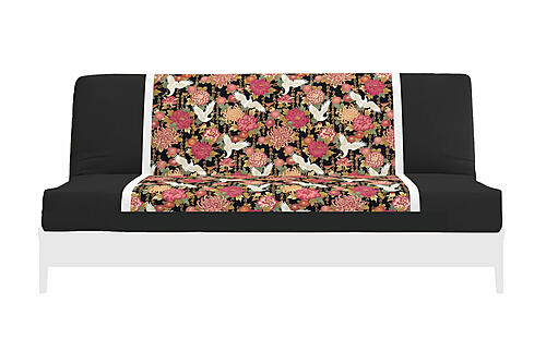 Japanese Printed Futon Cover - Storks Black (Black & White)